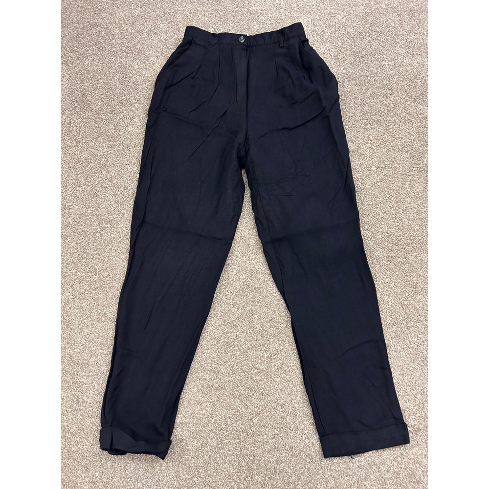 VTG Liz Claiborne Collection Trousers Womens 4 Navy Blue Excellent Pleated Rayon